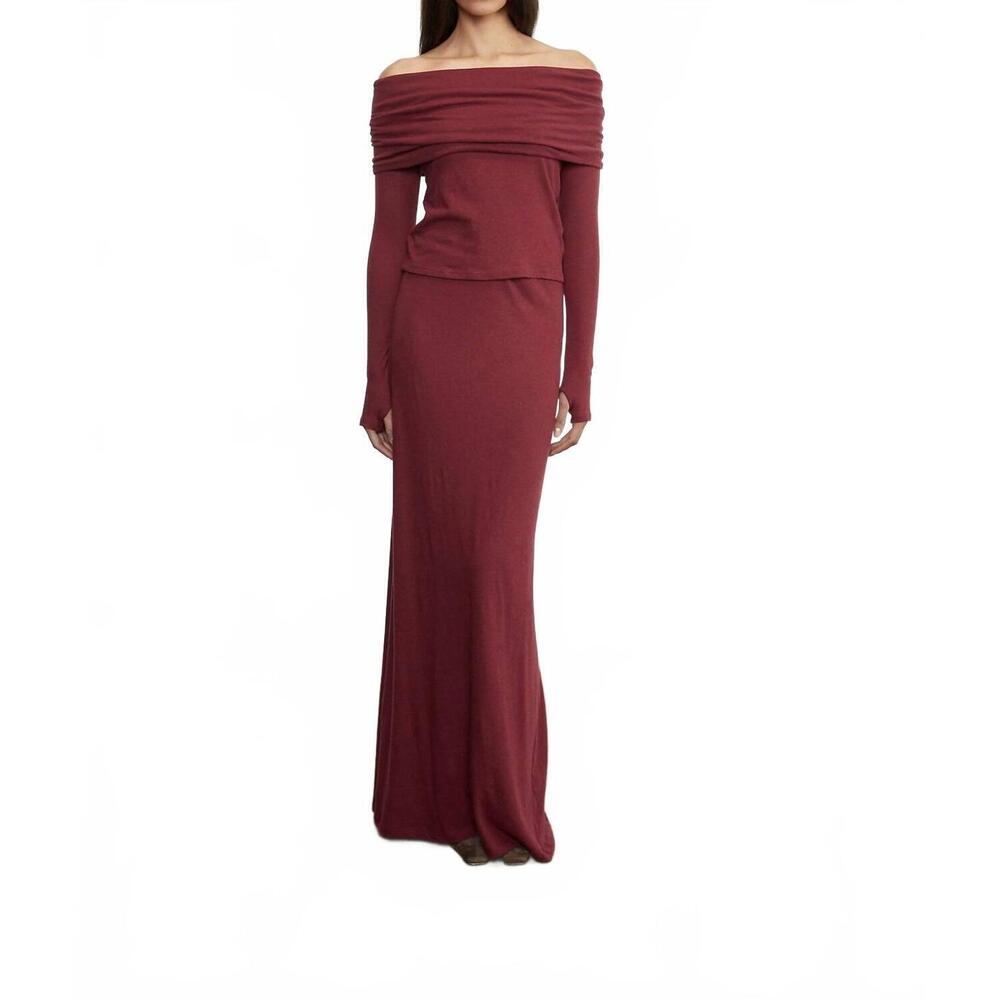 NEW ENZA COSTA cashmere long sleeve off-shoulder top in barolo